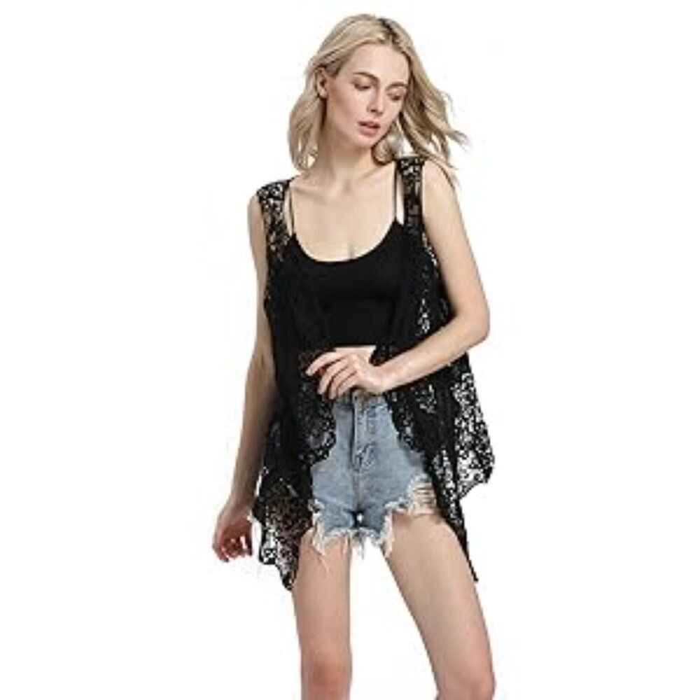 Women Open Stitch Cardigan Boho Sleeveless Hippie Summer Hollow Out Crochet Vest